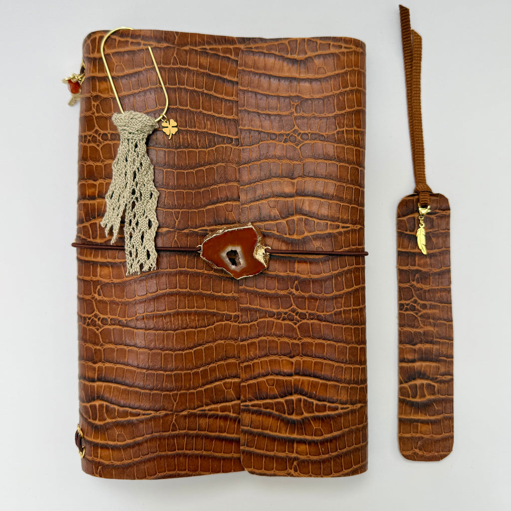 Leather Jigsaw A5 in a beautiful brown tone, unique and distinctive embossed leather