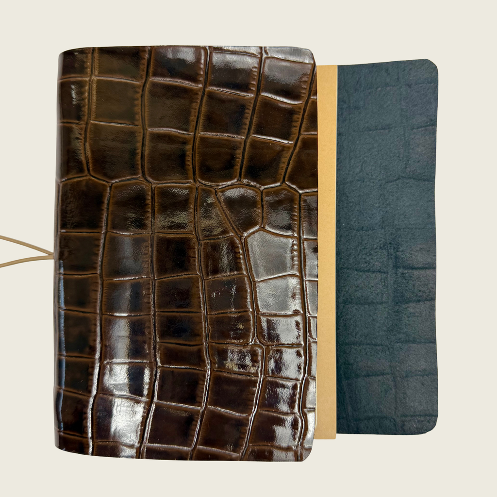 Mini Hot Fudge A6 brown patent leather finish, classy and elegant