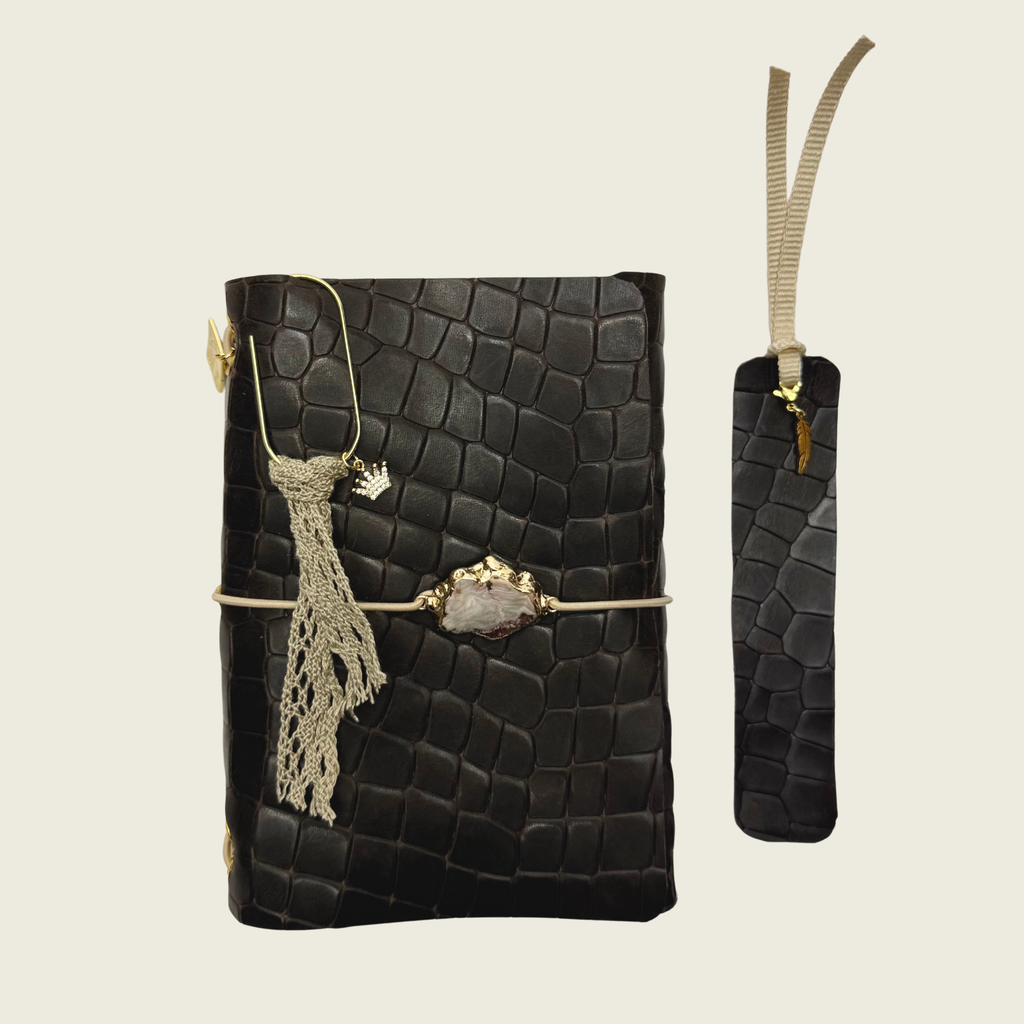 Mini Cocoa A6 embossed in a brown rich, warm elegant tone