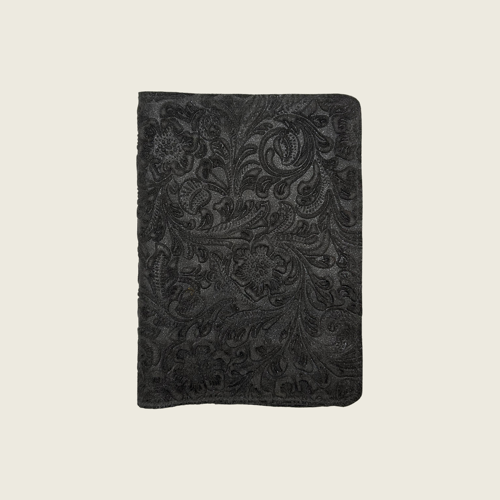 A6 Insert 12 Matte dark brown embossed leather with a refined textured pattern