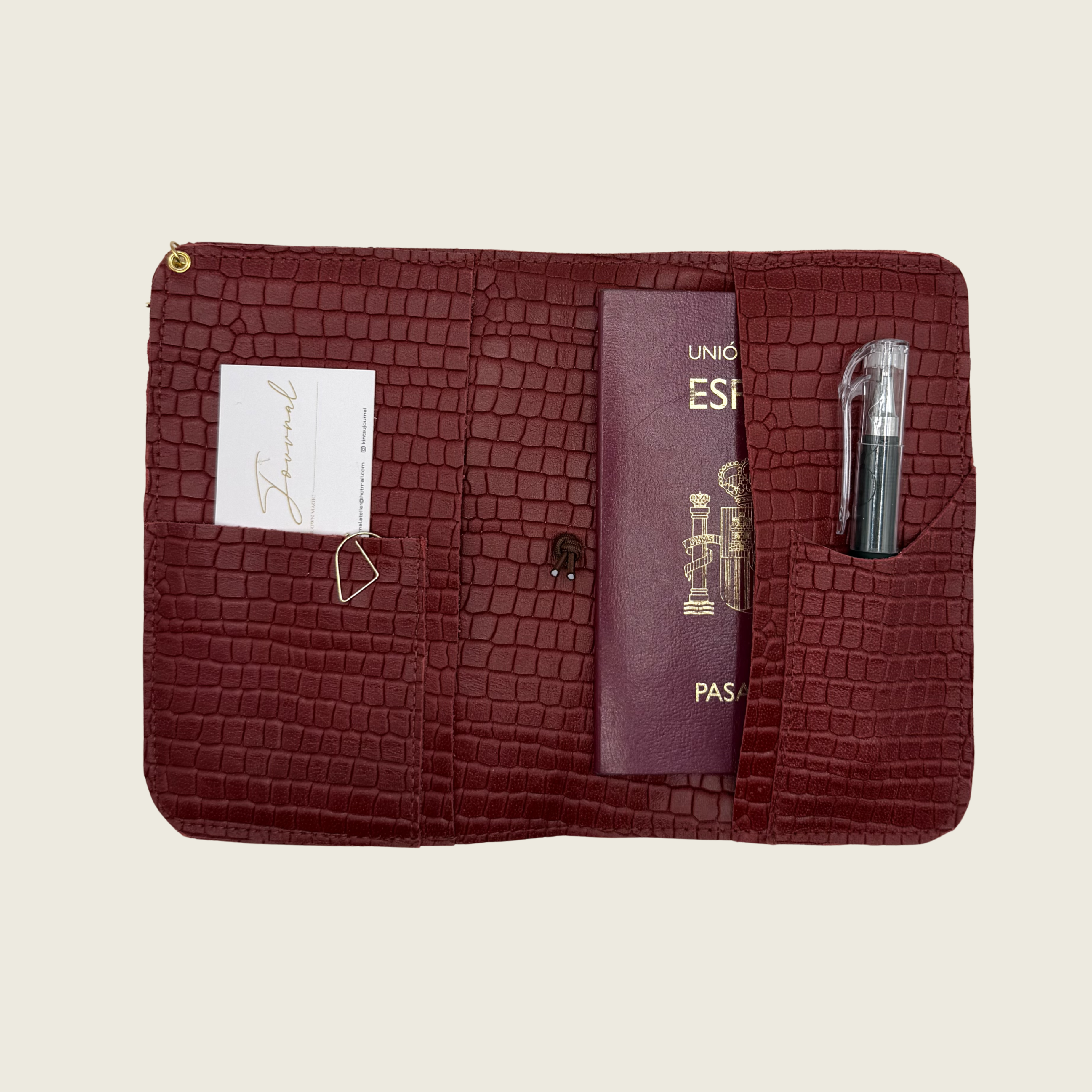 Deep crimson red, in embossed crocodile texture that radiates bold elegance.