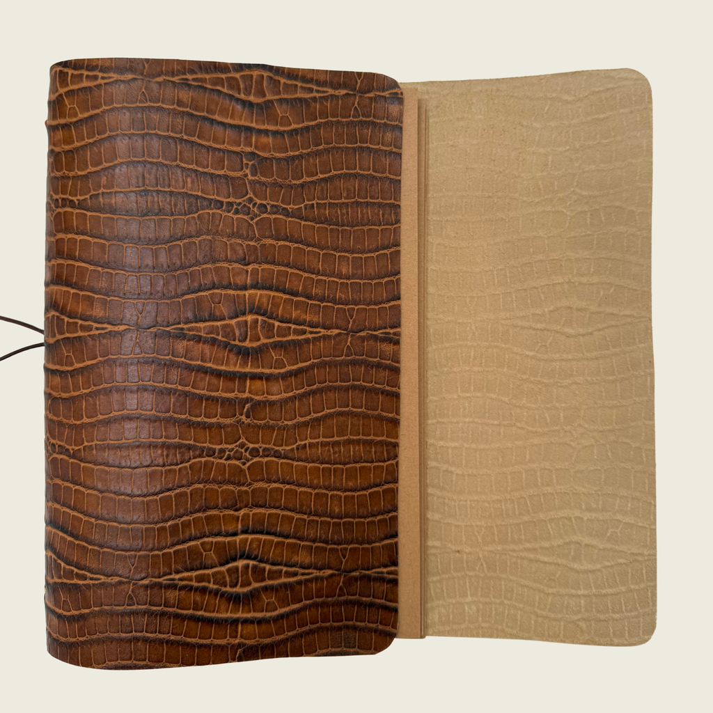 Leather Jigsaw A5 in a beautiful brown tone, unique and distinctive embossed leather